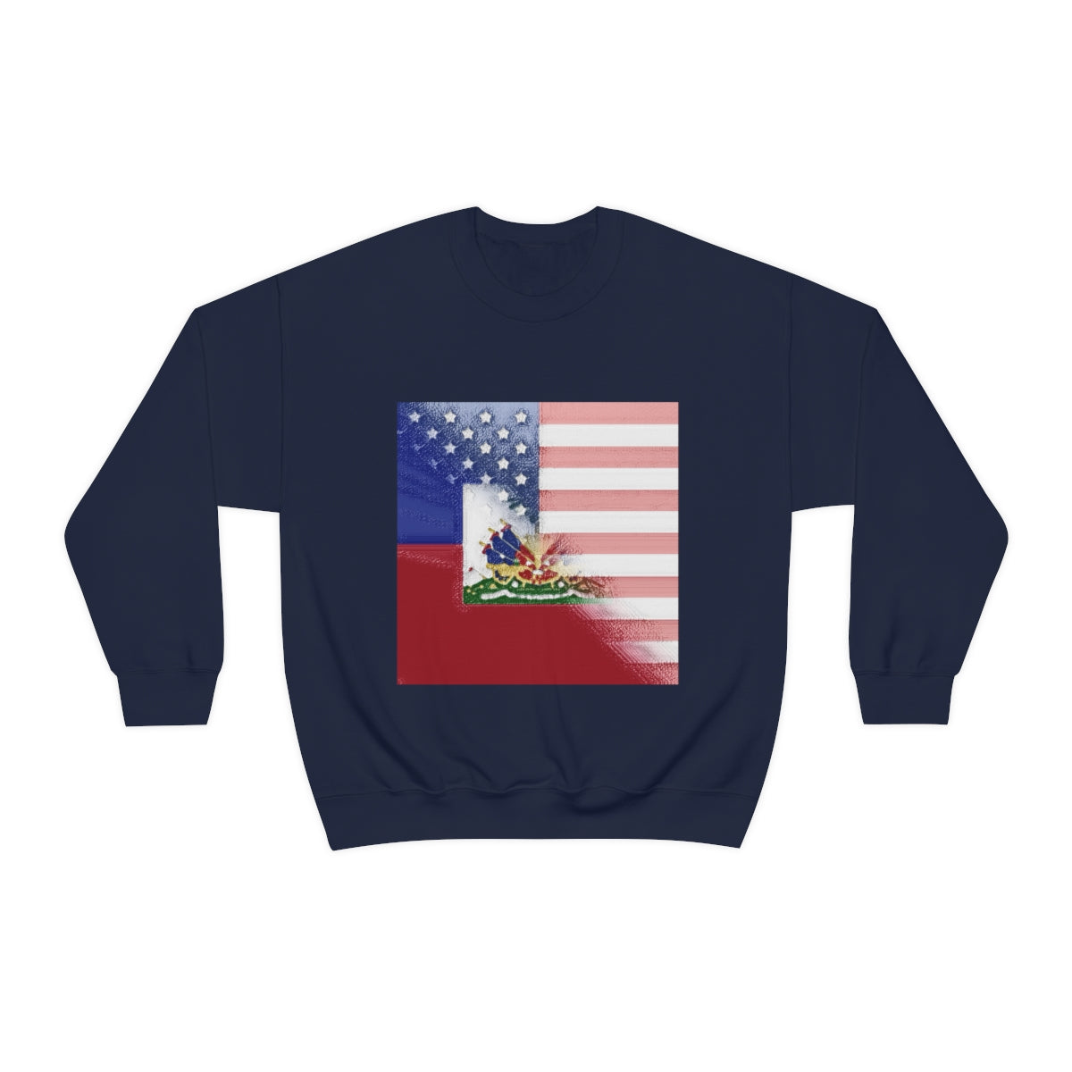 Half Haitian-American Flag Crewneck Sweatshirt | Haiti Ayiti USA