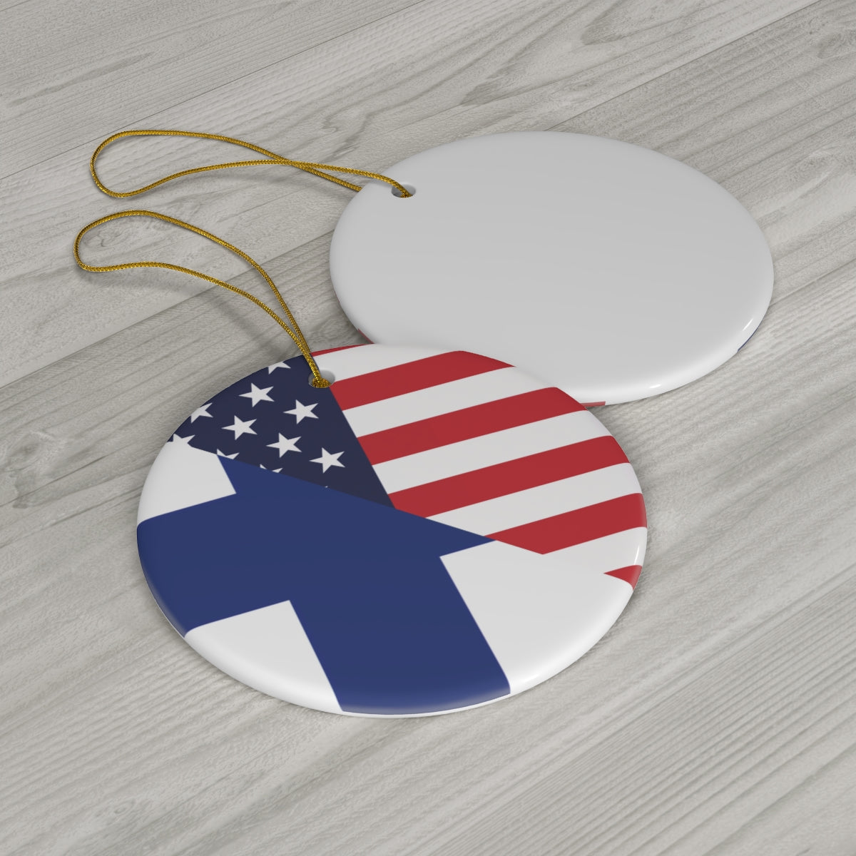 Finnish American Flag Ceramic Ornaments | Finland USA Holiday Christmas Tree