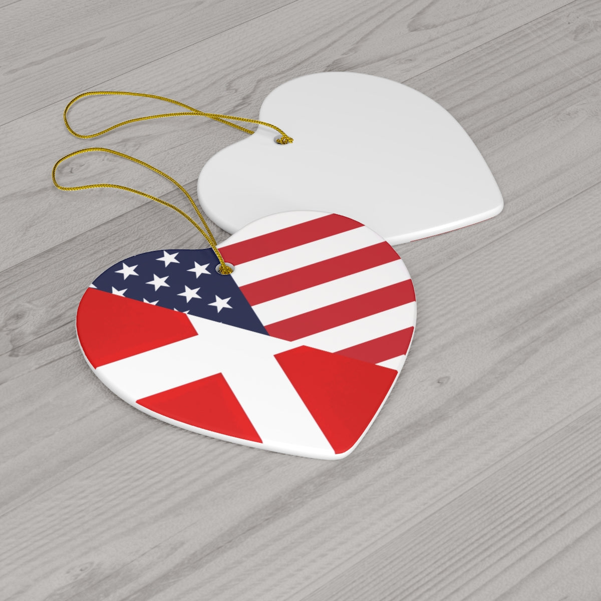 Danish American Flag Ceramic Ornaments | Denmark USA Holiday Christmas Tree