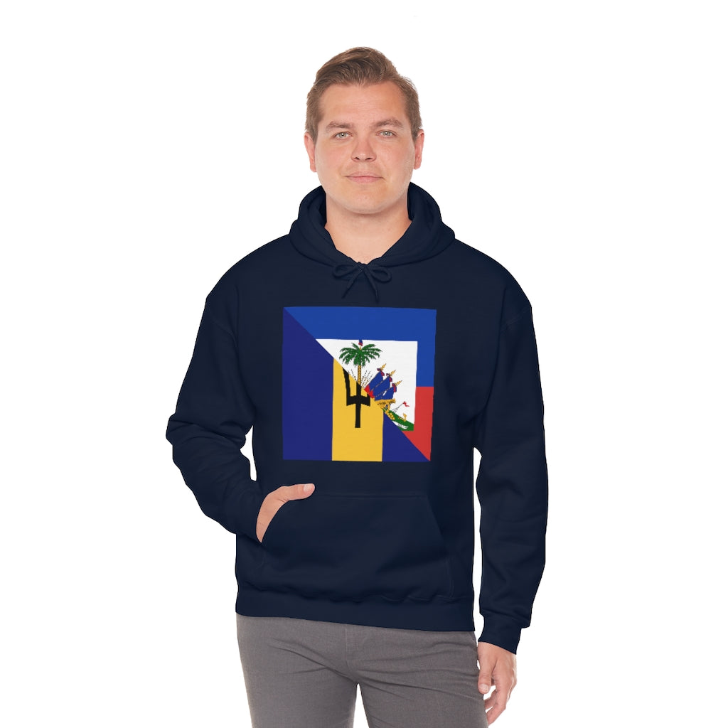 Bajan Haitian Flag Hoodie  | Unisex Half Haiti Barbados USA Pullover