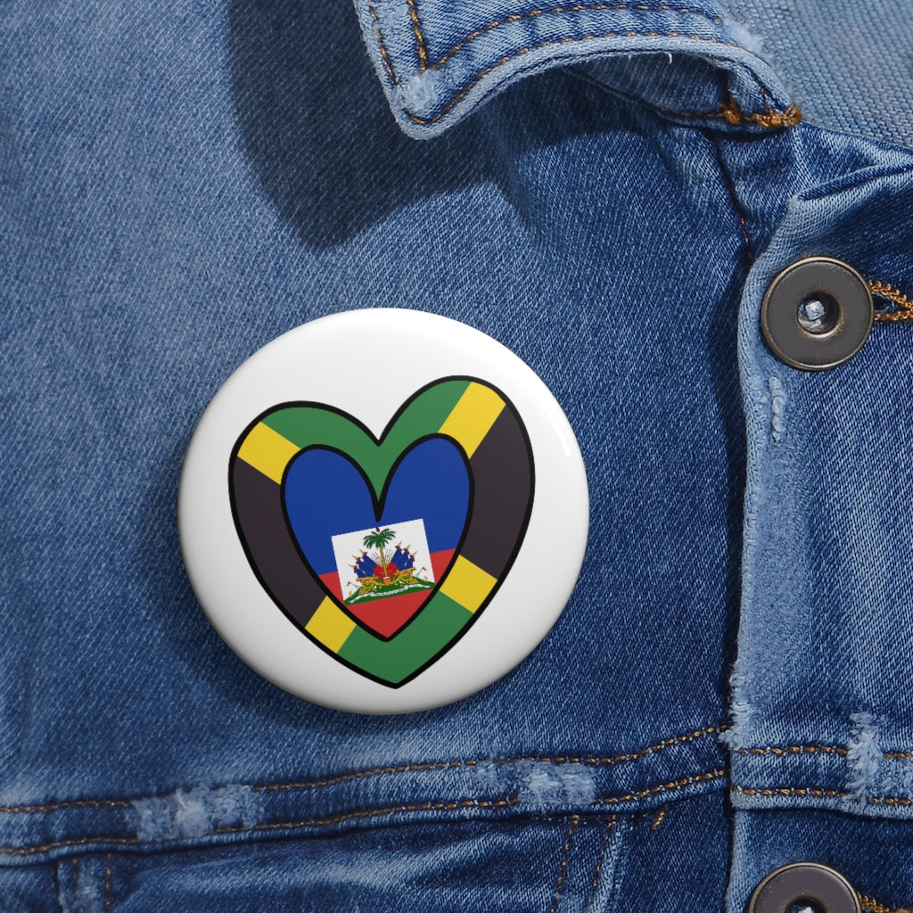 Jamaica Haiti Flag Inner Heart Pin Button | Jamaican Haitian