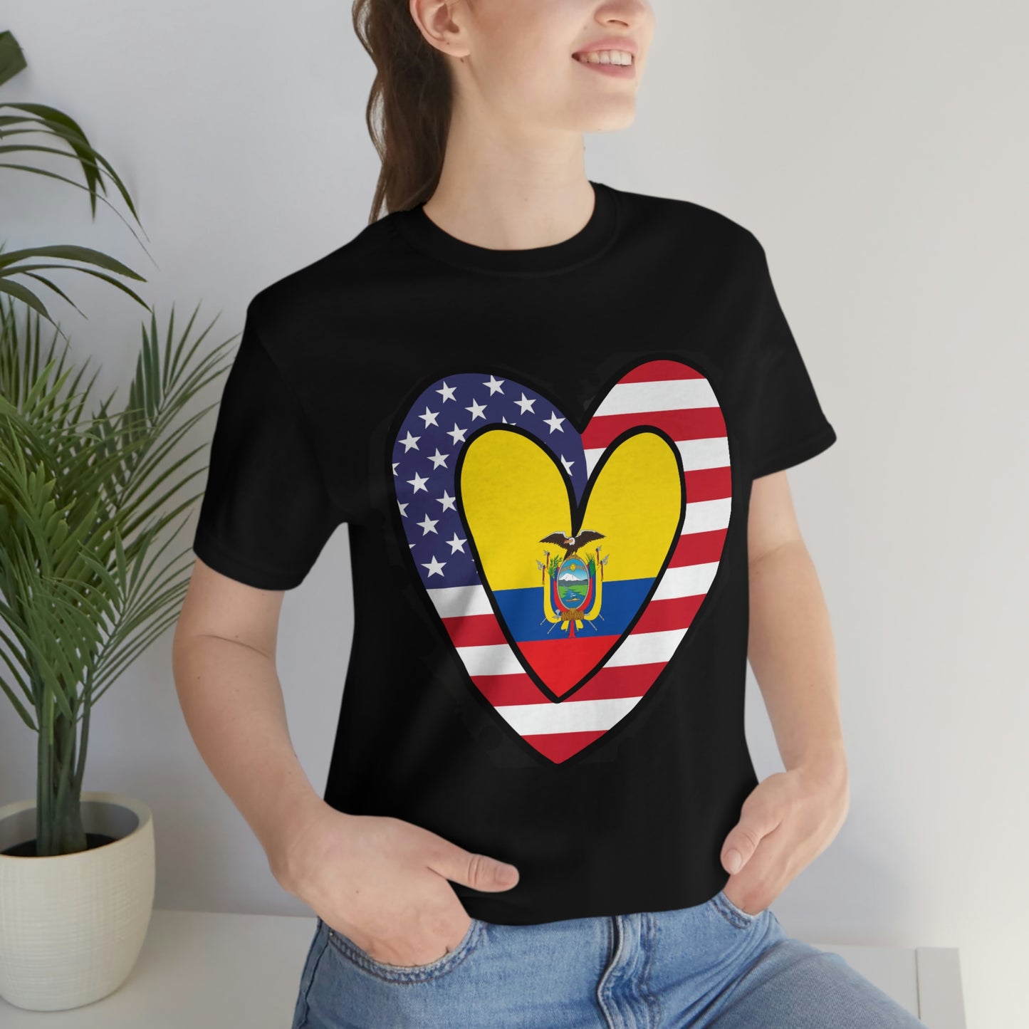 Ecuadorian American Heart Valentines Day Gift Tee Shirt | Half Ecuador USA Flag T-Shirt