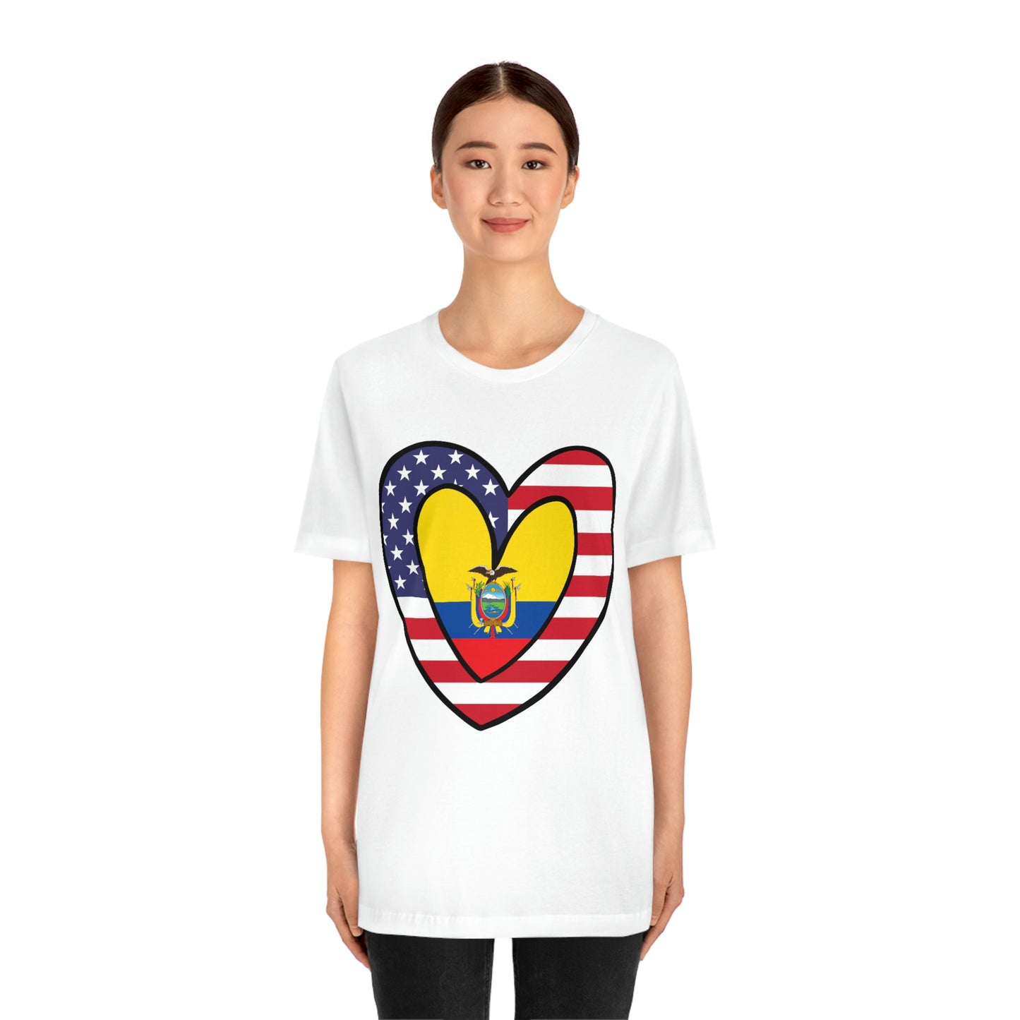 Ecuadorian American Heart Valentines Day Gift Tee Shirt | Half Ecuador USA Flag T-Shirt