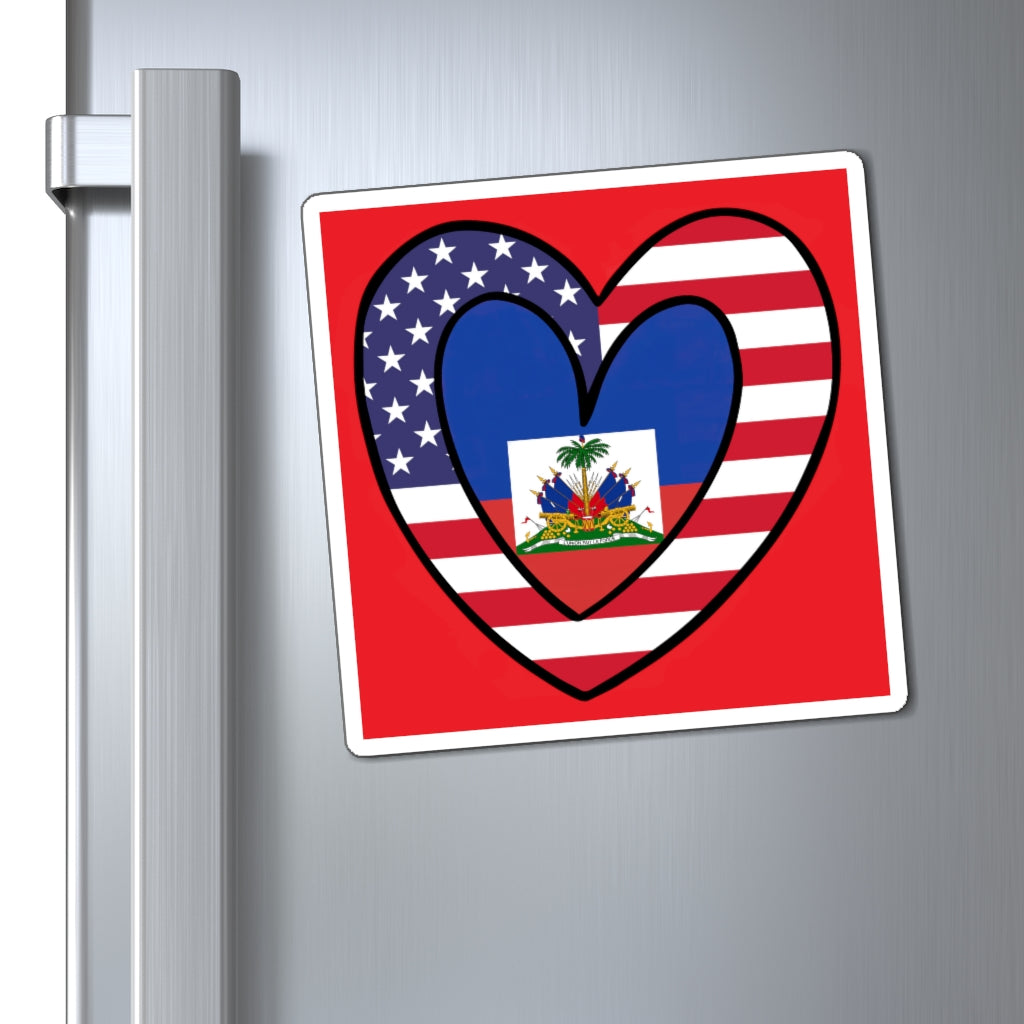 American Haitian Flag Inner Heart USA Haiti Magnet