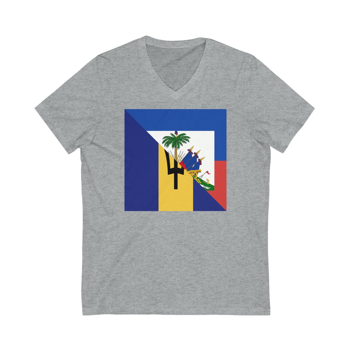 Haitian Bajan Flag Half Haiti Barbados V-Neck T-Shirt | Unisex Vee Shirt