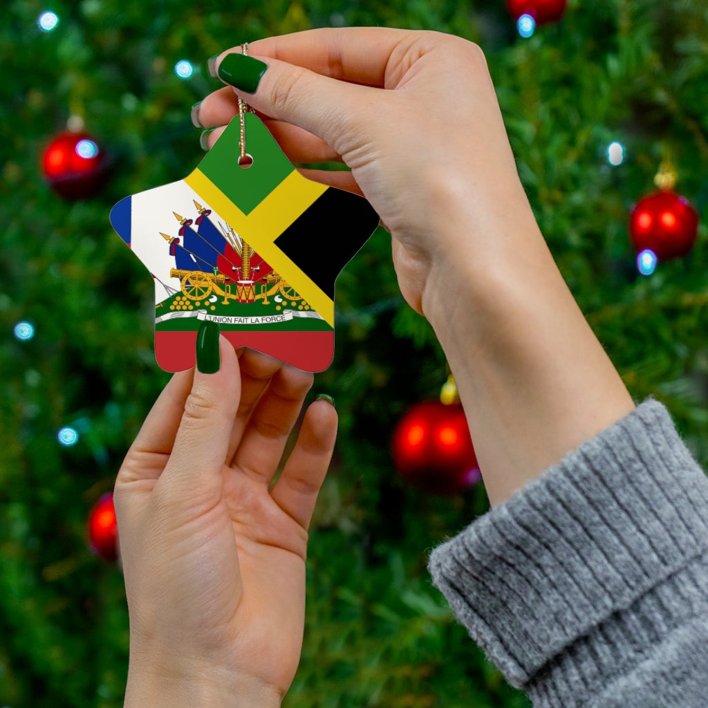 Haitian Jamaican Flag Ceramic Ornaments | Jamaica Haiti Christmas Tree