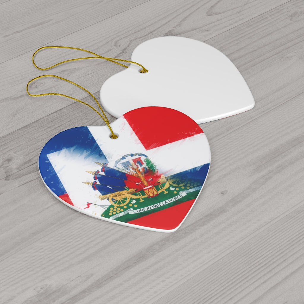 Dominican Haitian Flag Ceramic Ornaments | DR Haiti Dominican Republic Christmas Tree