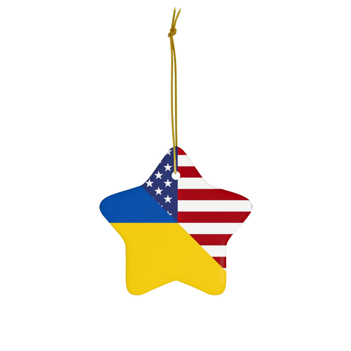 Ukraine American Flag Ceramic Ornaments | Ukrainian USA Holiday Christmas Tree