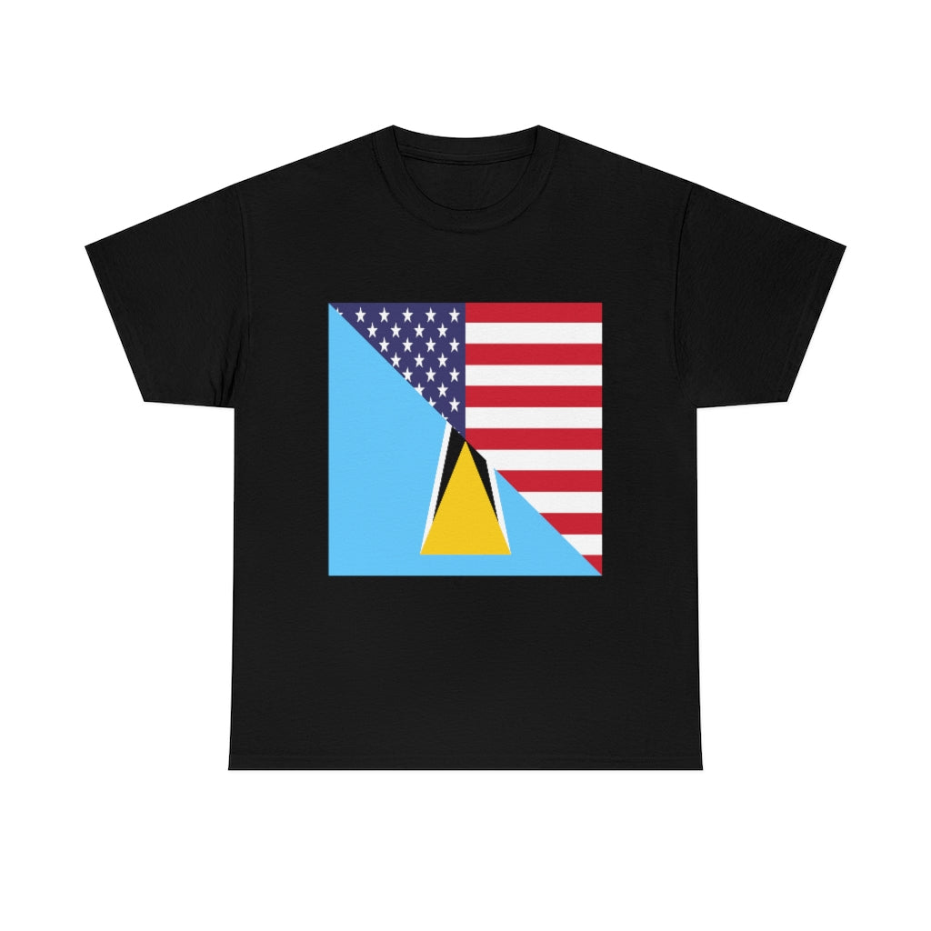 St Lucian American Flag Tee Shirt | Unisex St. Lucia USA Tshirt