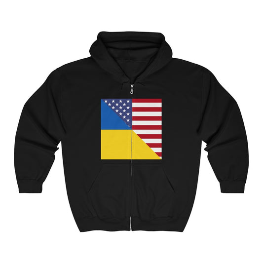 Ukrainian American Flag | Half Ukraine USA Zip Hoodie | Hooded Sweatshirt