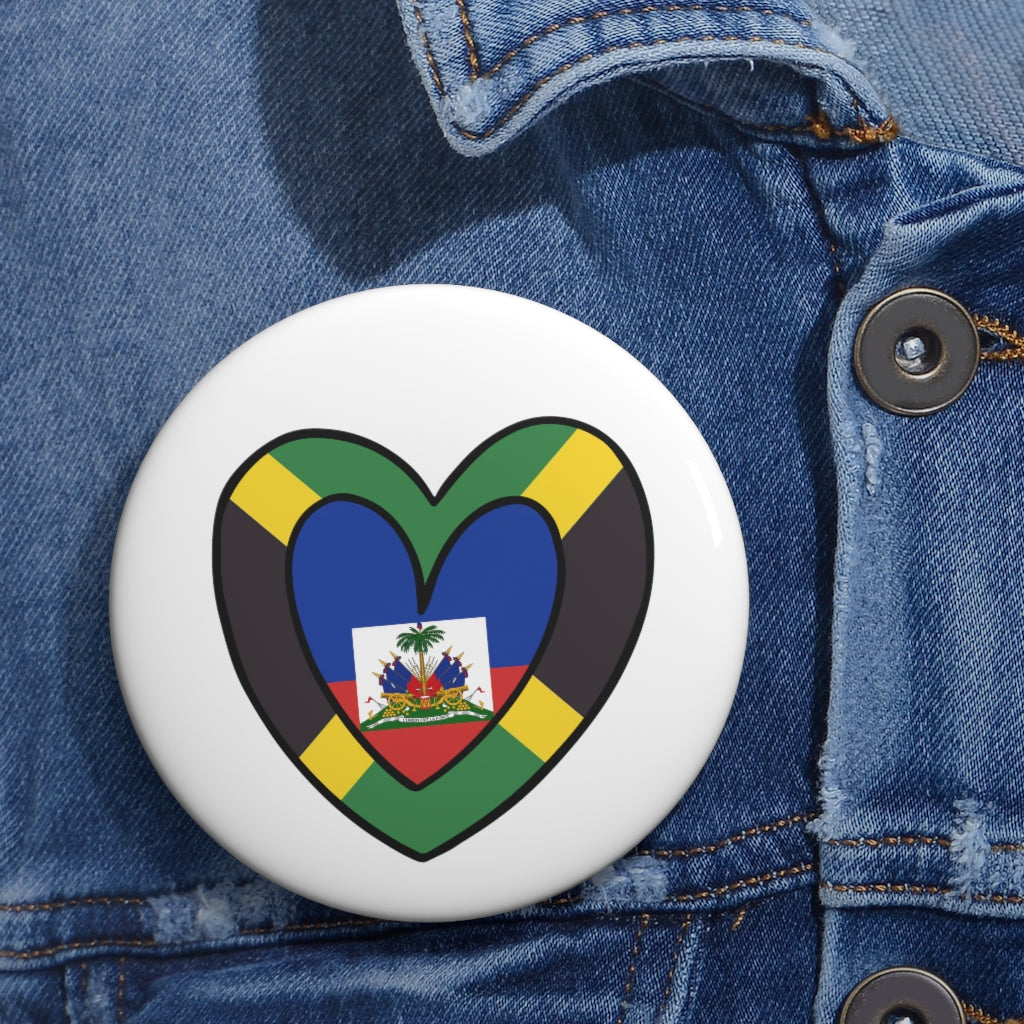 Jamaica Haiti Flag Inner Heart Pin Button | Jamaican Haitian