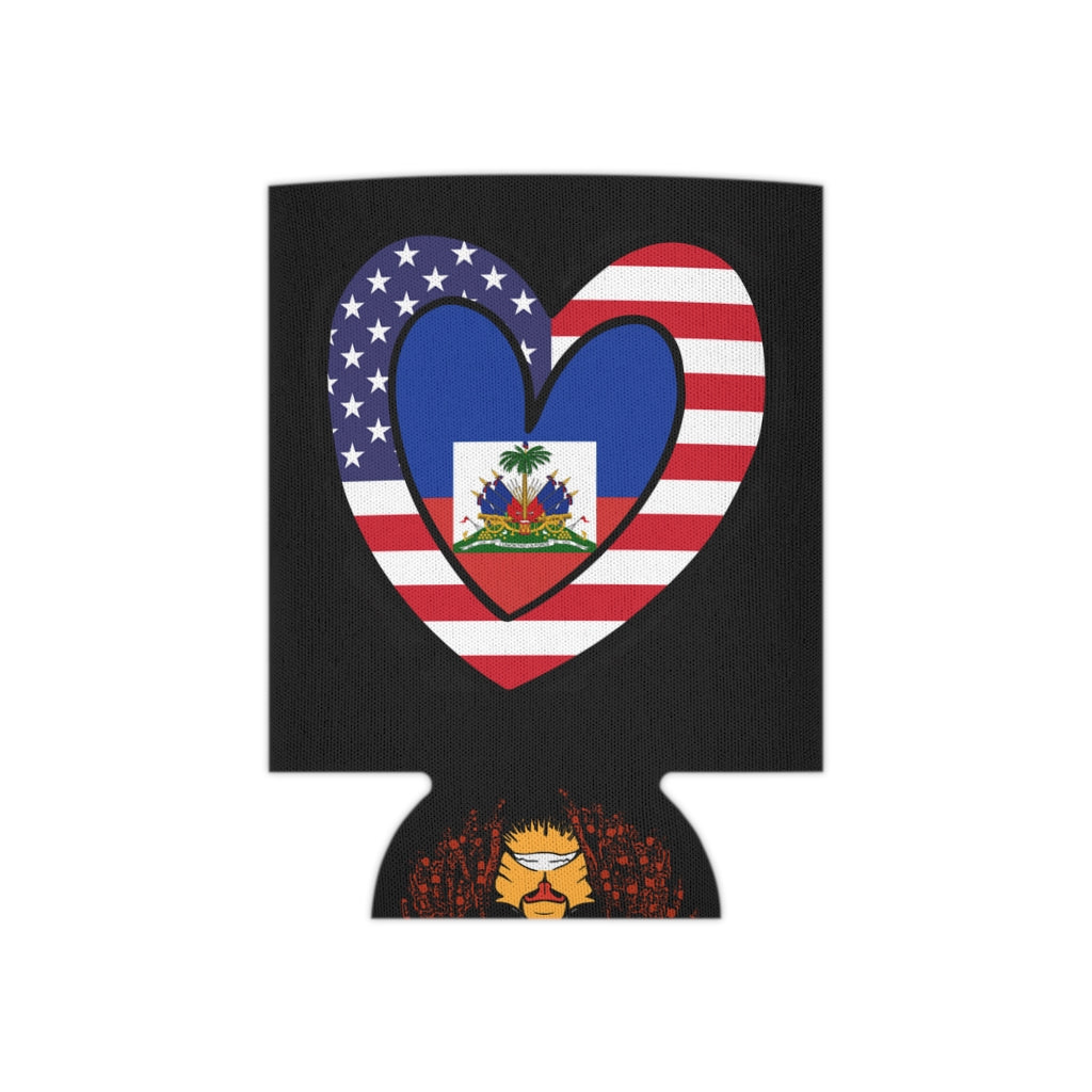 Haitian American Flag Heart Can Cooler | Haiti USA Drink Cosy