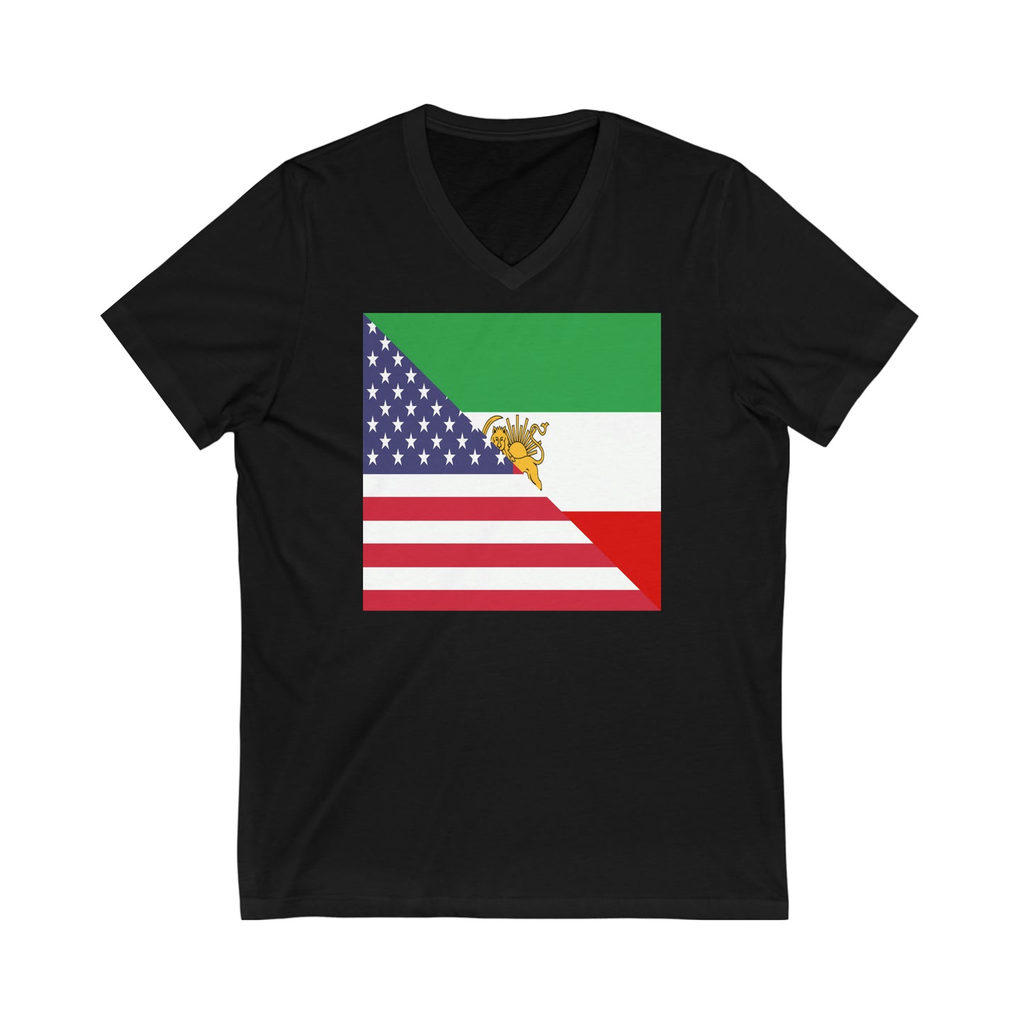 Old Iranian American Flag Half Iran USA V-Neck T-Shirt | Unisex Vee Shirt