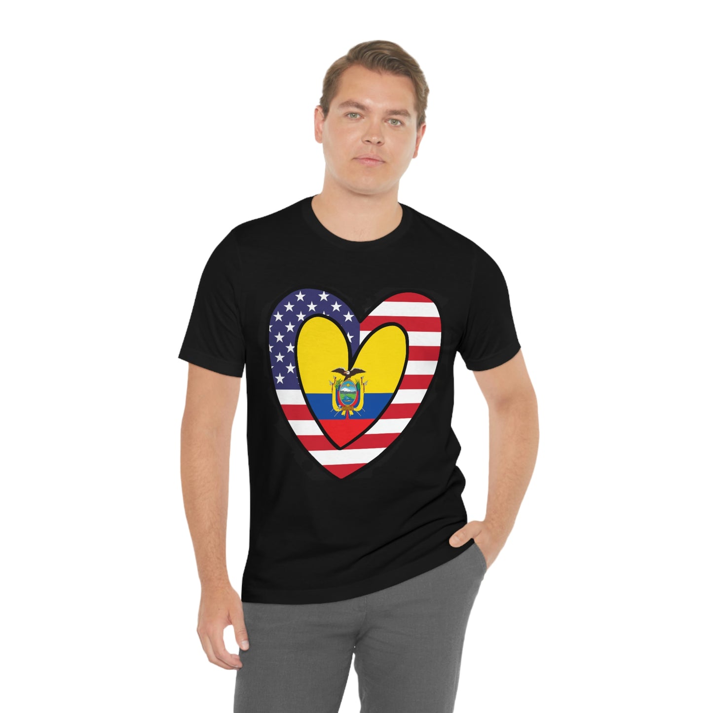 Ecuadorian American Heart Valentines Day Gift Tee Shirt | Half Ecuador USA Flag T-Shirt