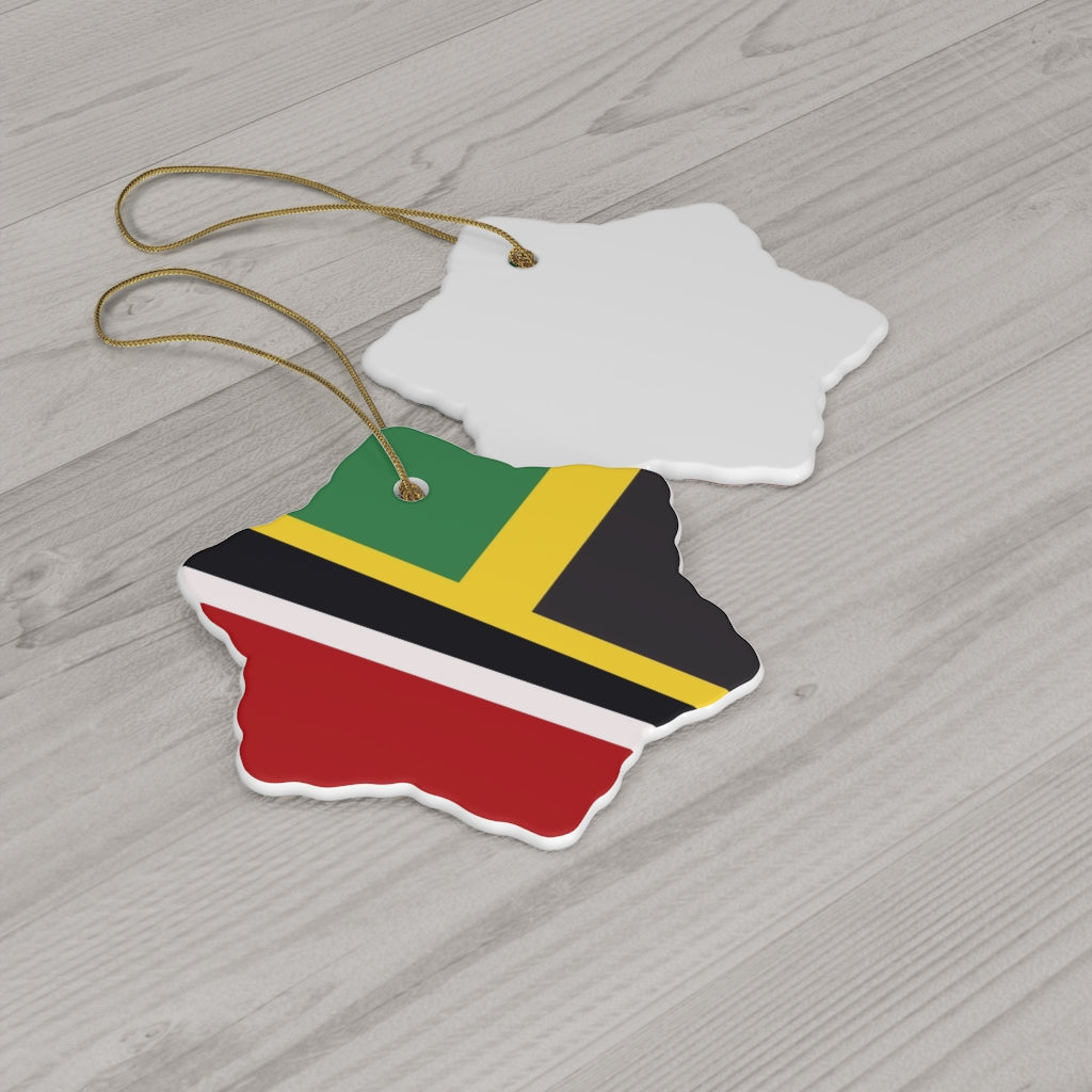 Half Trini Jamaican Flag Ceramic Ornaments | Trinidad Jamaica Christmas Tree