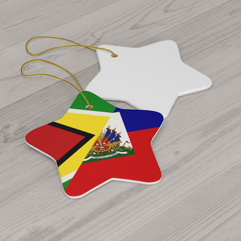 Haitian Guyanese Flag Ceramic Ornaments | Half Guyana Haiti Christmas Tree