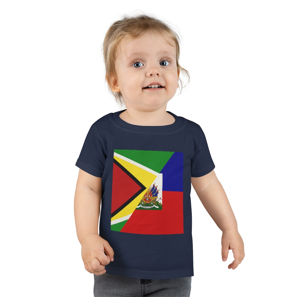 Toddler Half Haiti - Guyana Flag T-Shirt | Haitian Guyanese Clothes