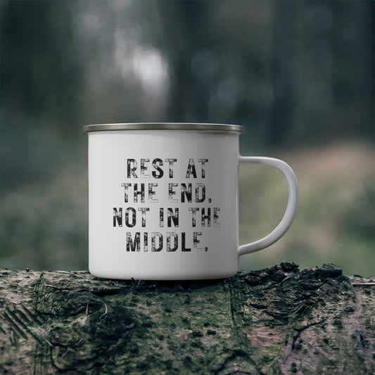 Rest At The End Black Text 12oz Enamel Mug