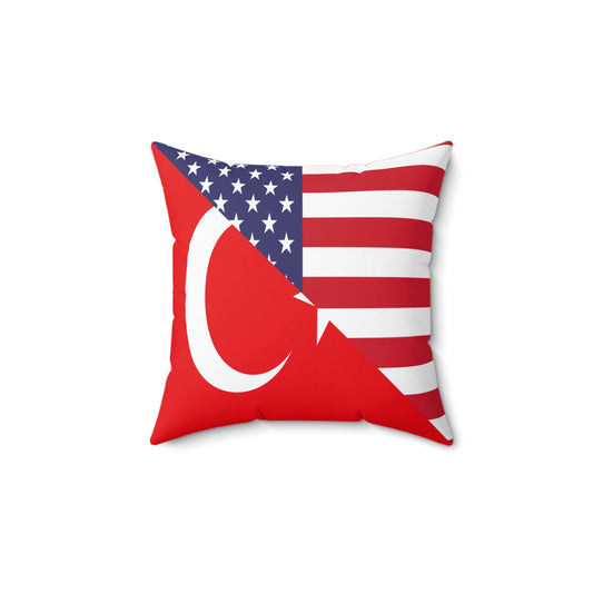 Turkey American Flag Half Turkish USA Spun Polyester Square Pillow