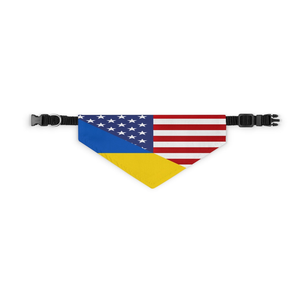 Pet Ukraine America Flag Bandana Collar | USA Ukrainian American Dog Cat Animal