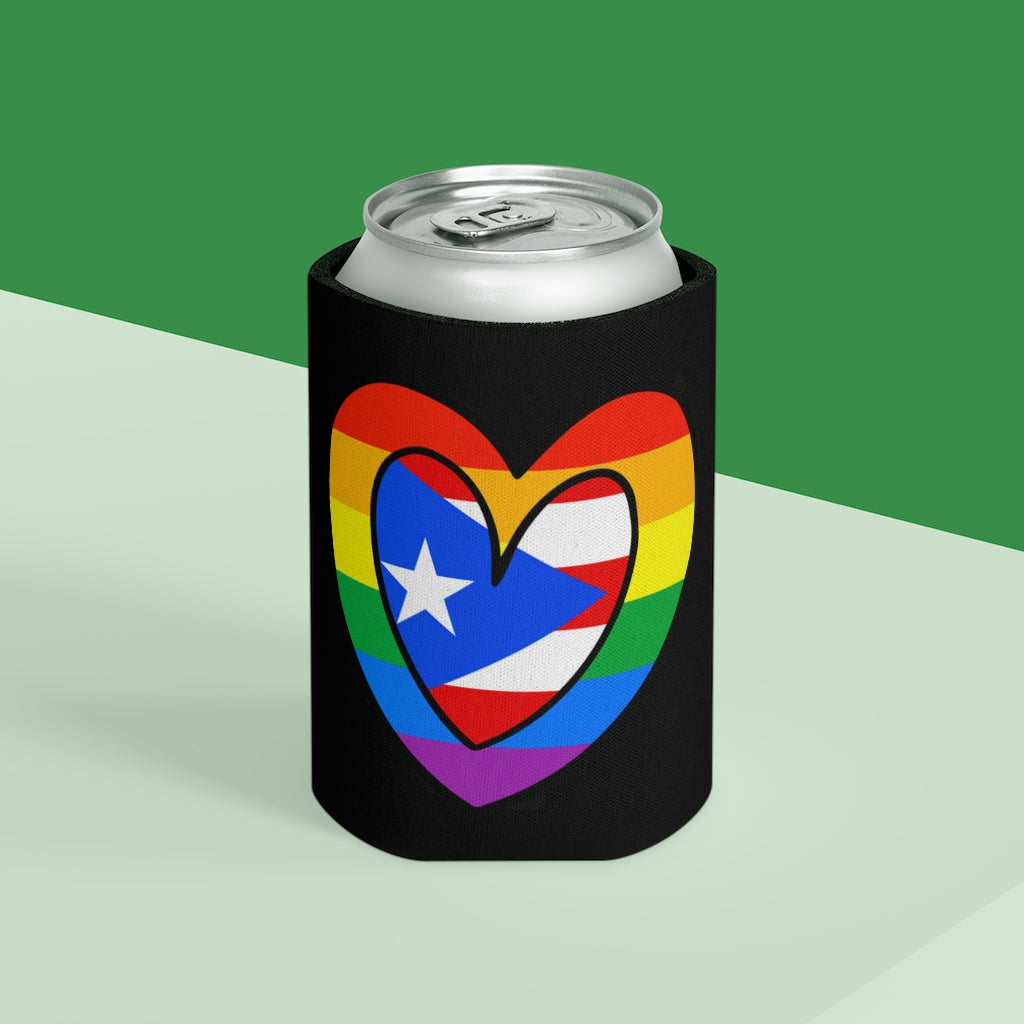 Puerto Rican Pride Rainbow Flag Heart Can Cooler | Puerto Rico Pride Month Accessory