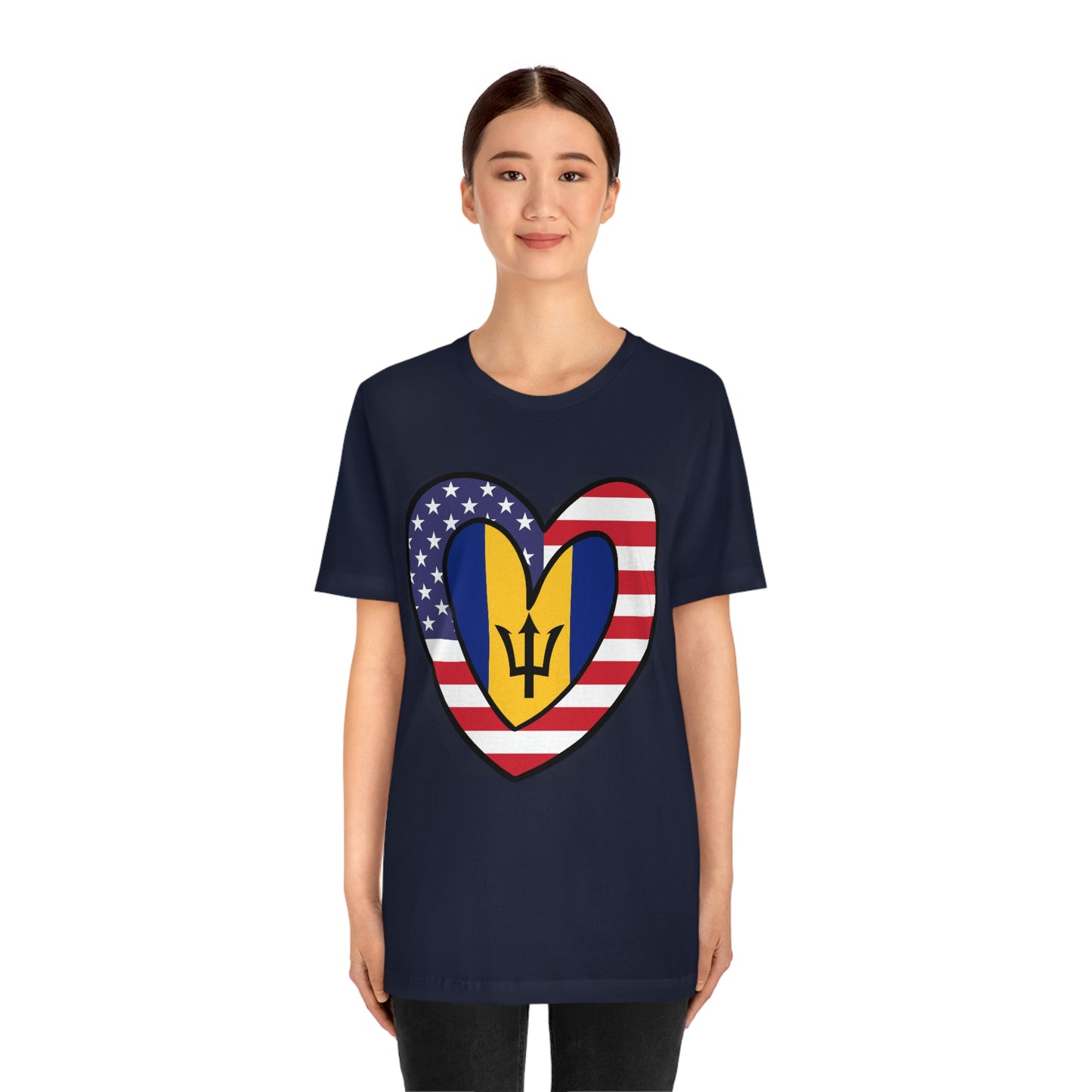 Bajan American Heart Valentines Day Gift Tee Shirt | Half Barbados USA Flag T-Shirt