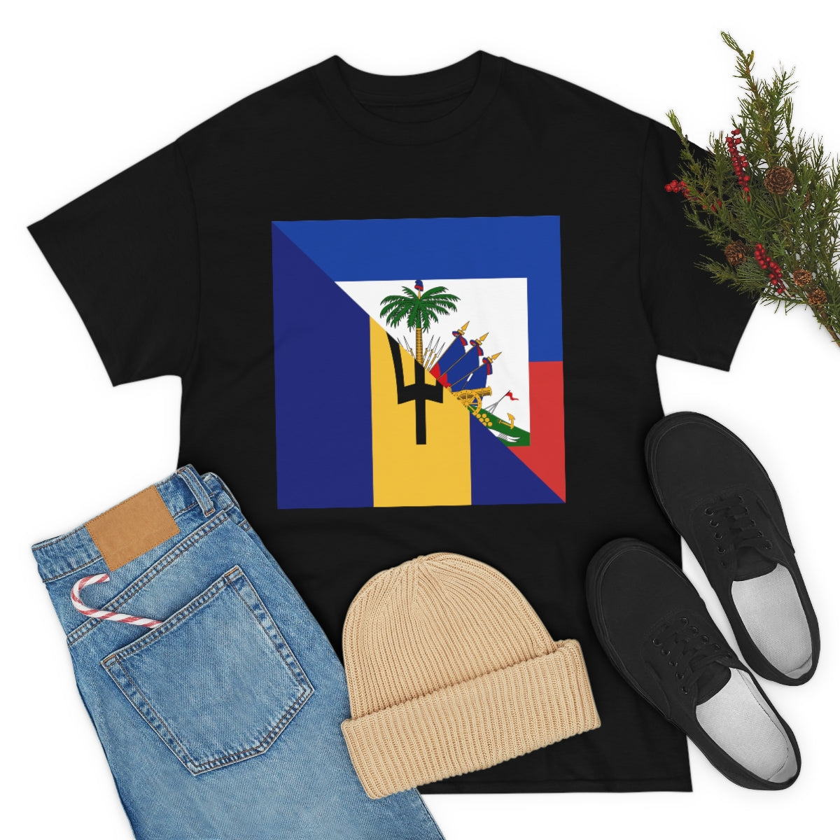 Haitian Bajan Flag Half Haiti Barbados T-Shirt | Unisex Tee Shirt