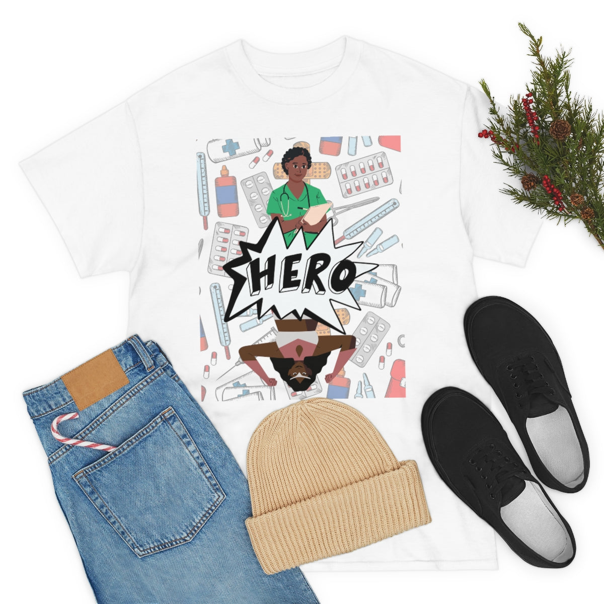 Hero Nurse Shirt | Unisex Black Woman Medical Practitioner Occupation Essential Worker T-Shirt