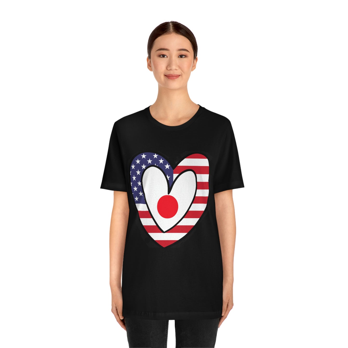 Japanese American Heart Valentines Day Gift Tee Shirt | Half Japan USA Flag T-Shirt