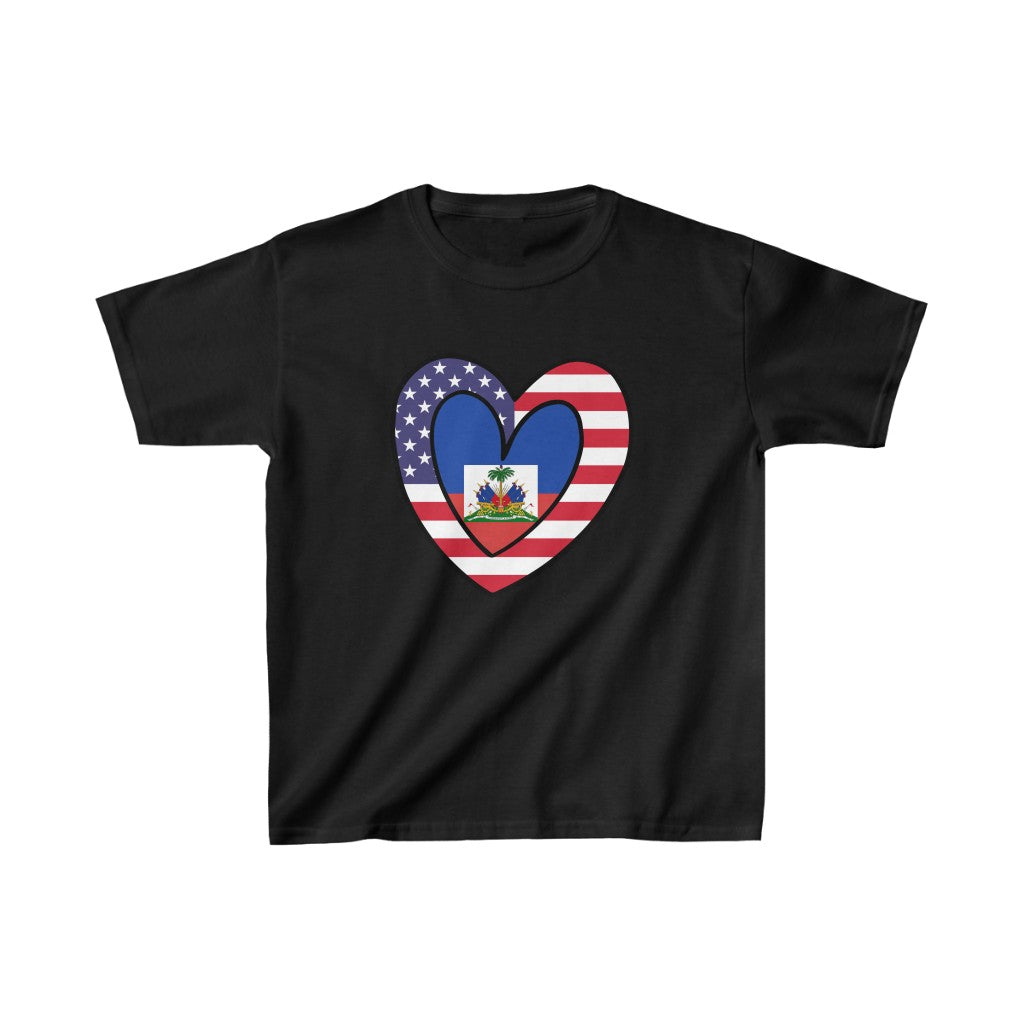 Kids American Haitian Flag Inner Heart USA Haiti T-Shirt | Unisex Tee Shirt