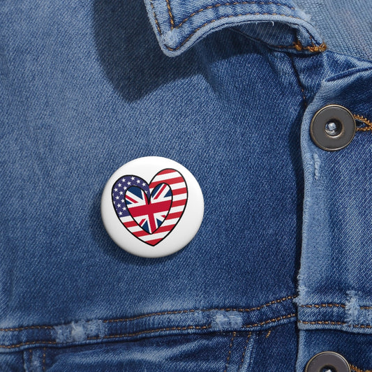 American United Kingdom Flag Inner Heart Pin Button | UK USA