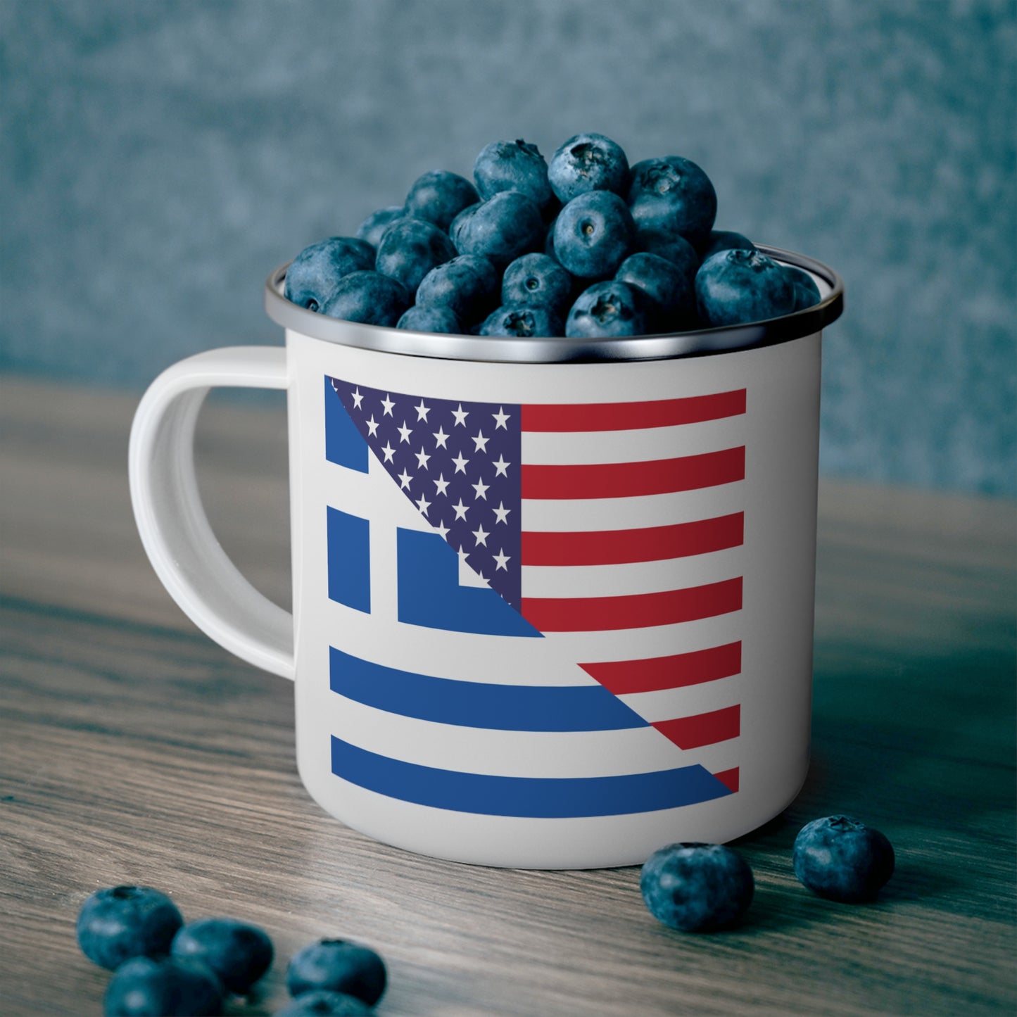 Greek American Flag Half Greece USA 12oz Enamel Mug