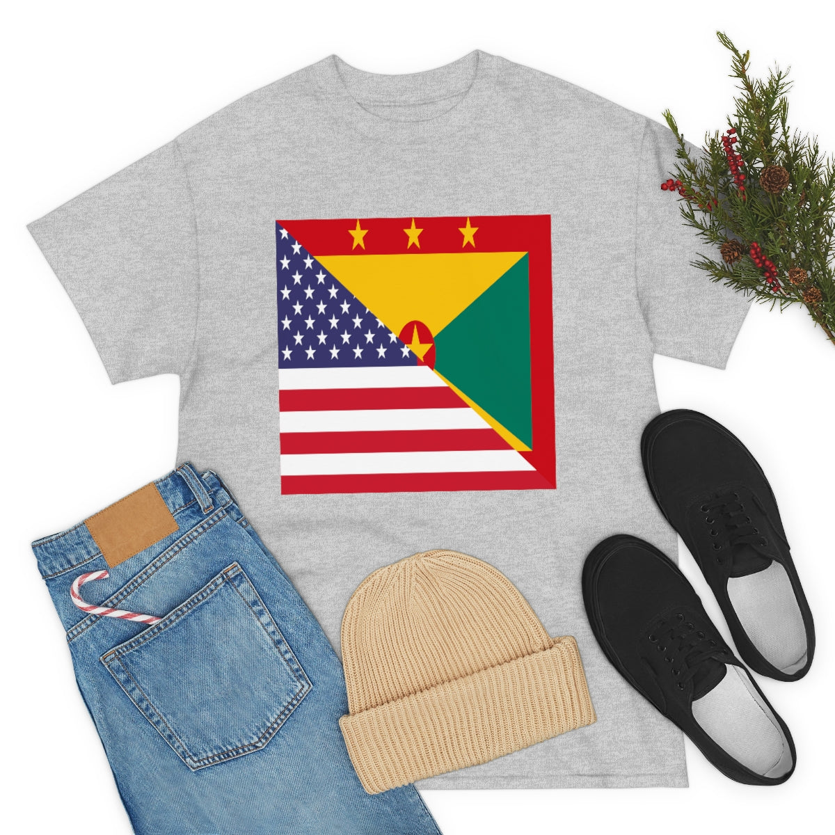 Grenadan American Flag Half Grenada USA T-Shirt | Unisex Tee Shirt