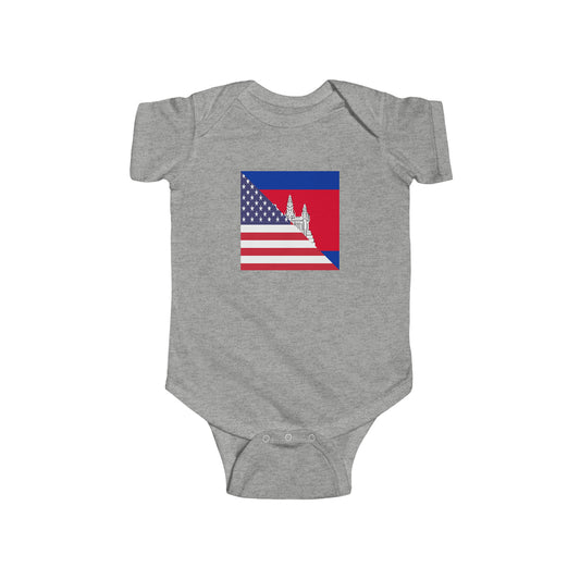 Cambodian American Flag Half Cambodia USA Baby Bodysuit | Newborn Boy Girl