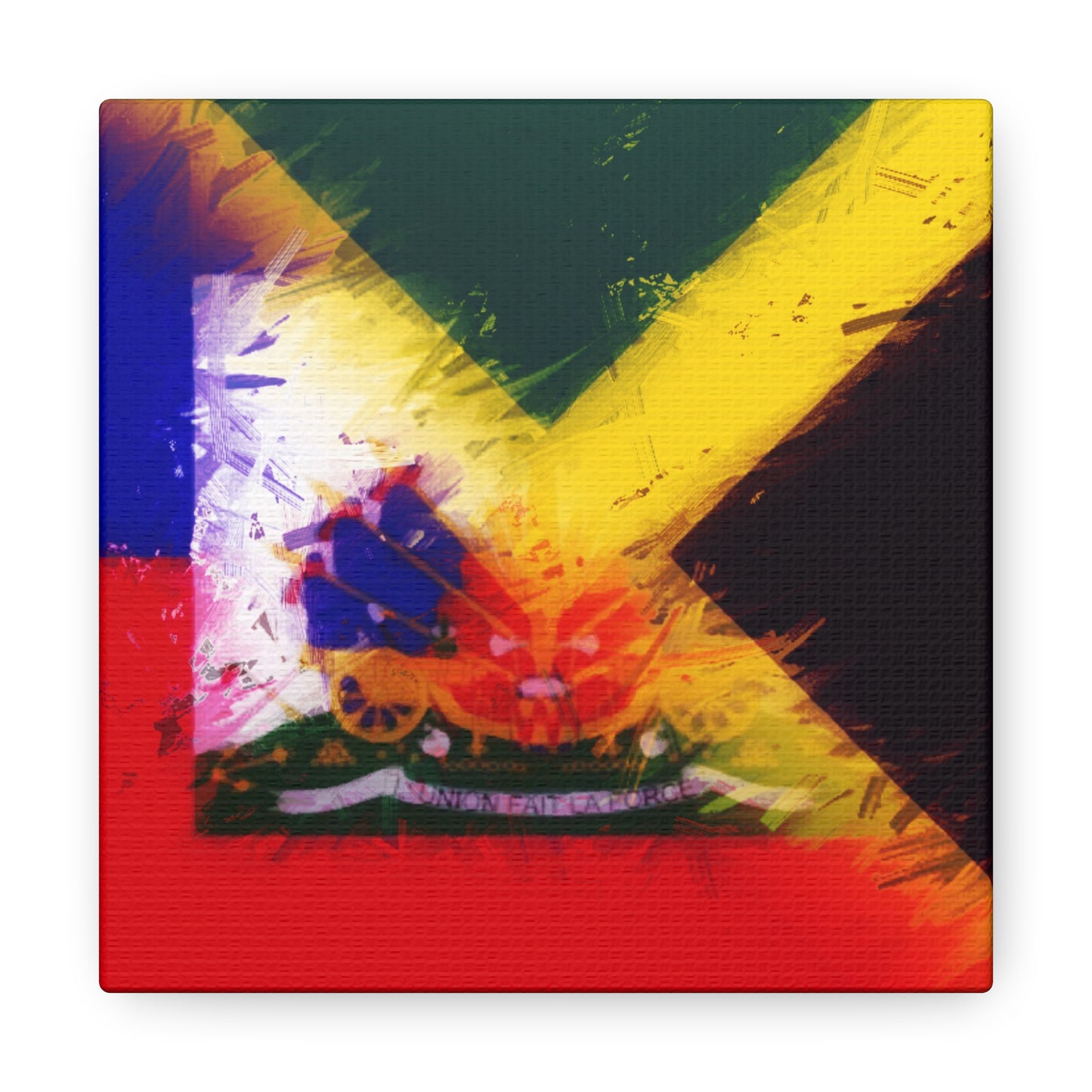 Haitian Jamaican Painted Flag | Haiti Jamaica Canvas Gallery Wraps | Wall Art