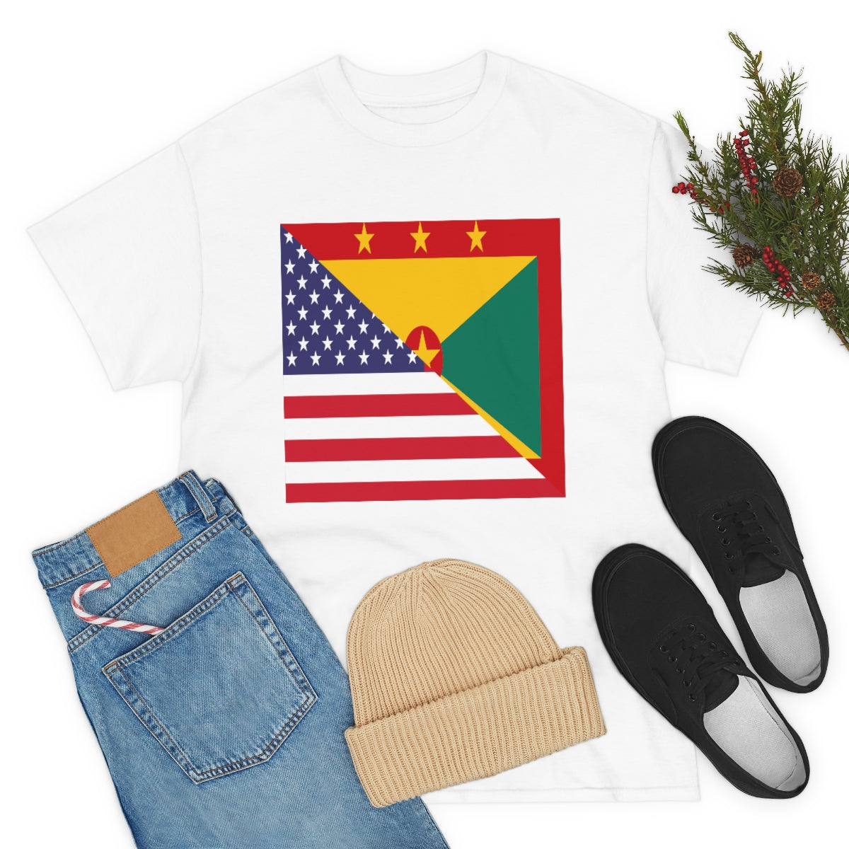 Grenadan American Flag Half Grenada USA T-Shirt | Unisex Tee Shirt