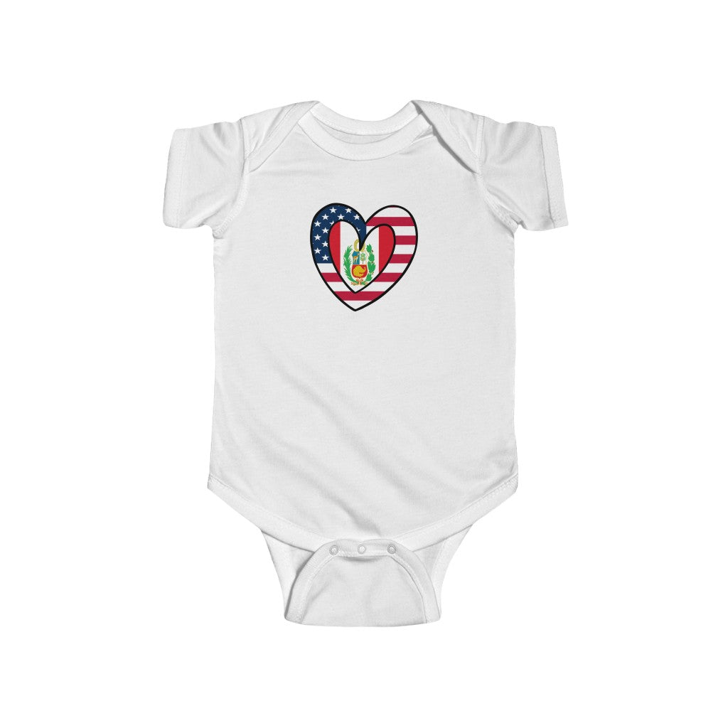 Baby American Peruvian Flag Inner Heart Bodysuit | Unisex USA Peru