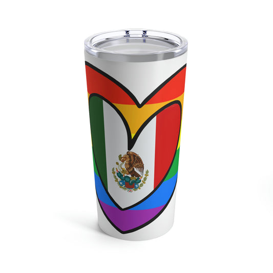 Mexican Rainbow Flag Heart Valentines Day Gift Mexico Pride Parade Tumbler 20oz