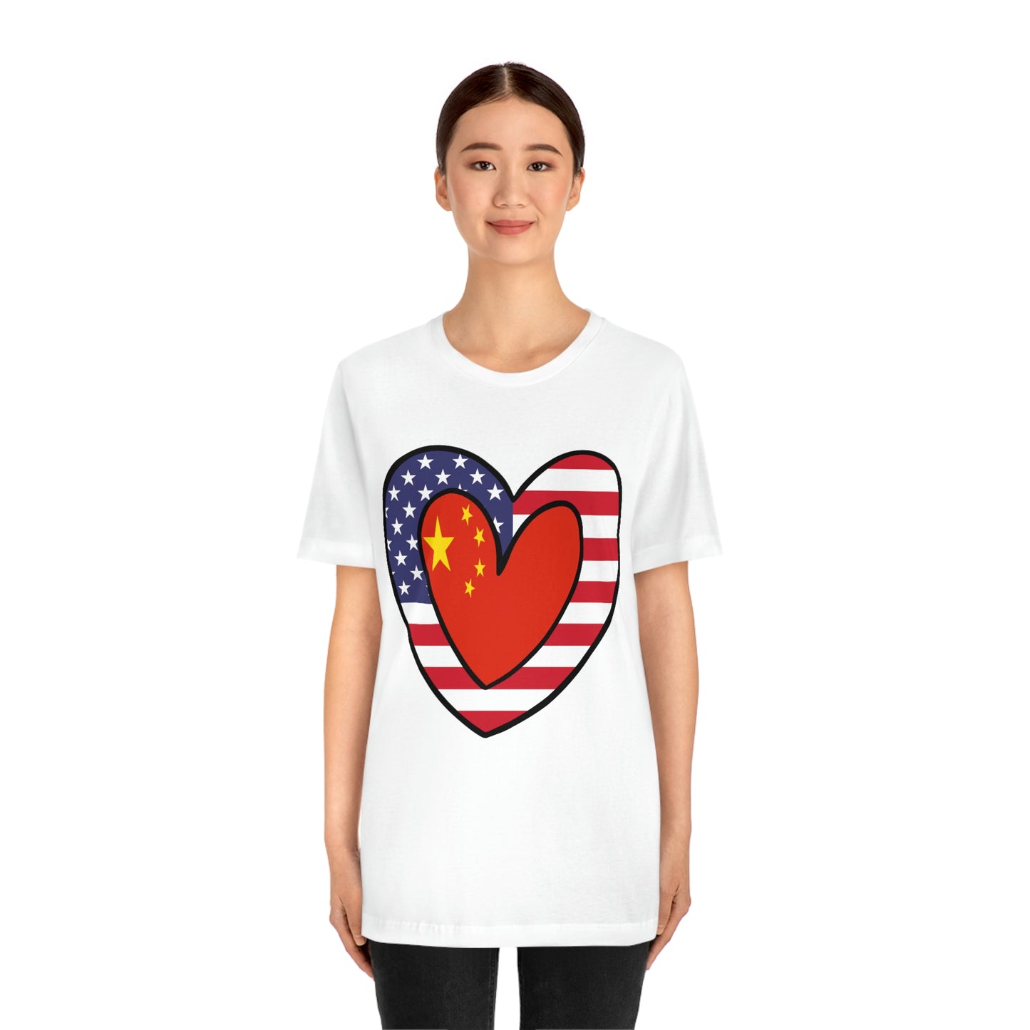 Chinese American Heart Valentines Day Gift Tee Shirt | Half China USA Flag T-Shirt