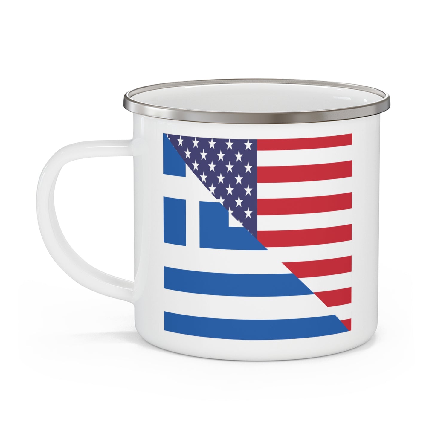 Greek American Flag Half Greece USA 12oz Enamel Mug