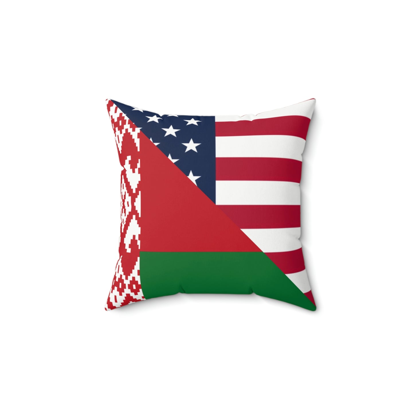 Belarus American Flag Half USA Spun Polyester Square Pillow