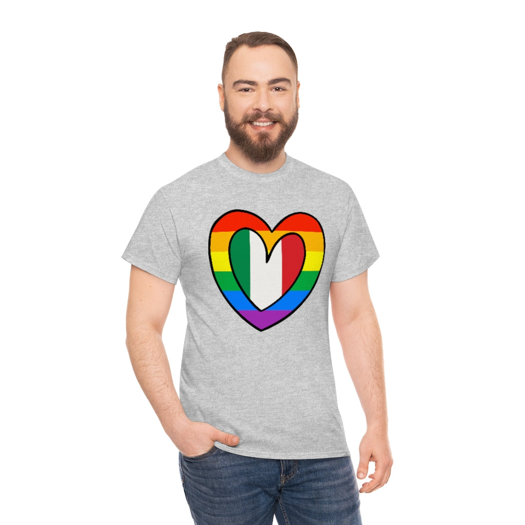 Italian Rainbow Flag Heart T-Shirt | Unisex Italy Pride Month Tee