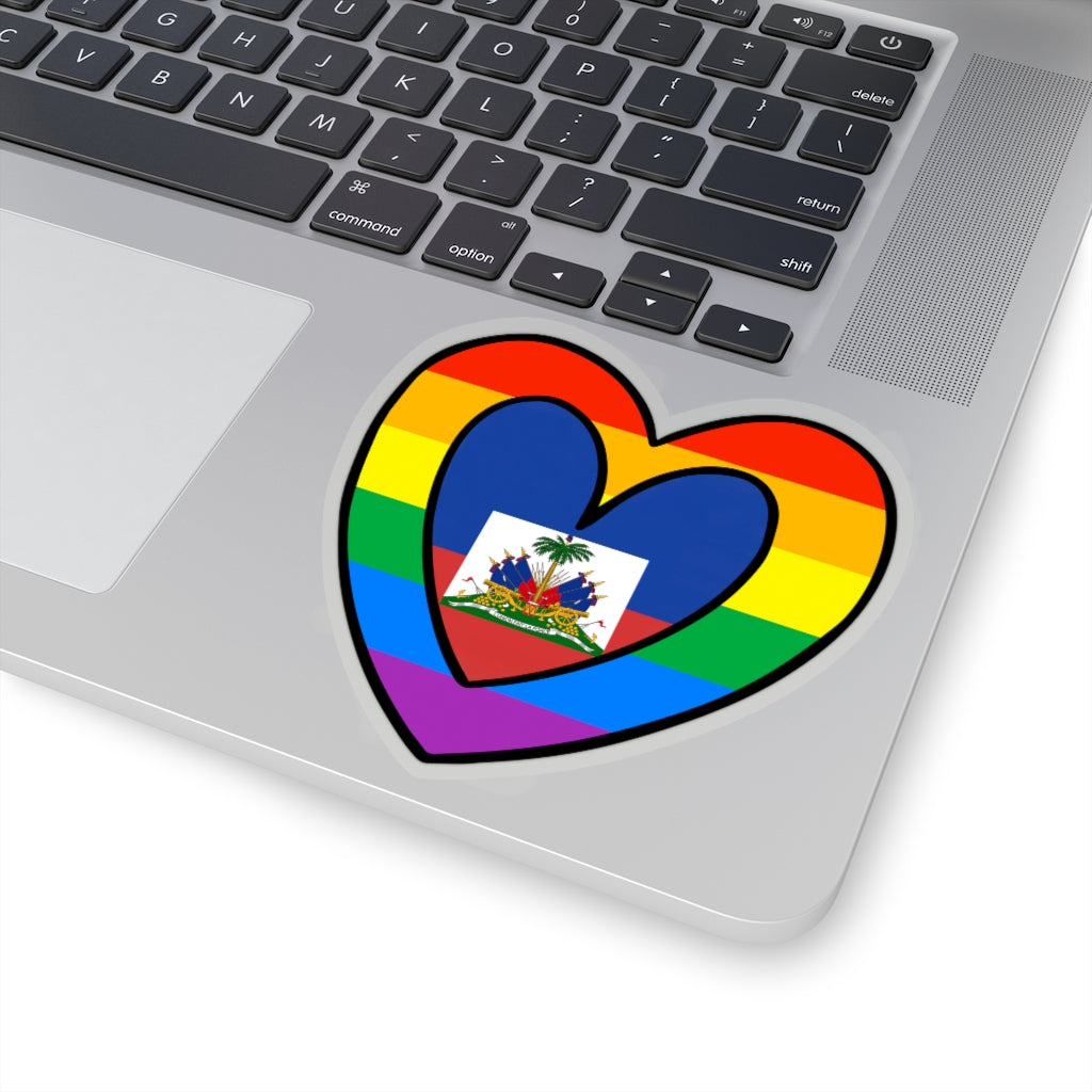 Haitian Pride Rainbow Flag Heart Sticker | Haiti Pride Month Accessory