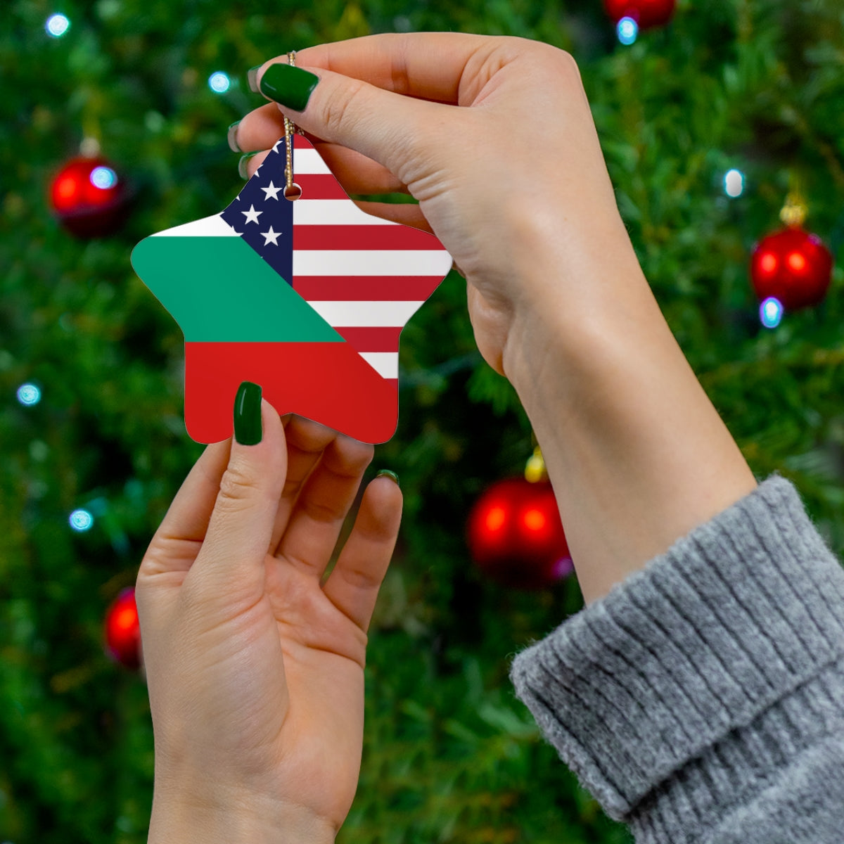 Bulgaria American Flag Ceramic Ornaments | Bulgarian USA Holiday Christmas Tree