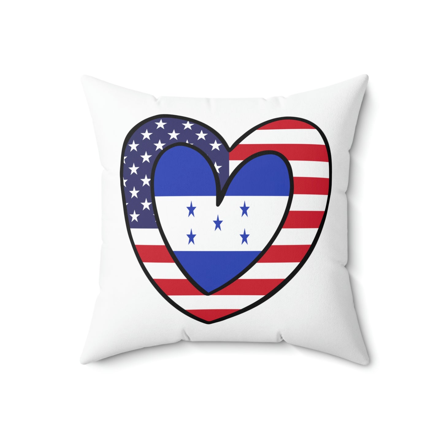 Honduran American Heart Valentines Day Gift Half Honduras USA Flag Wedding Spun Polyester Square Pillow