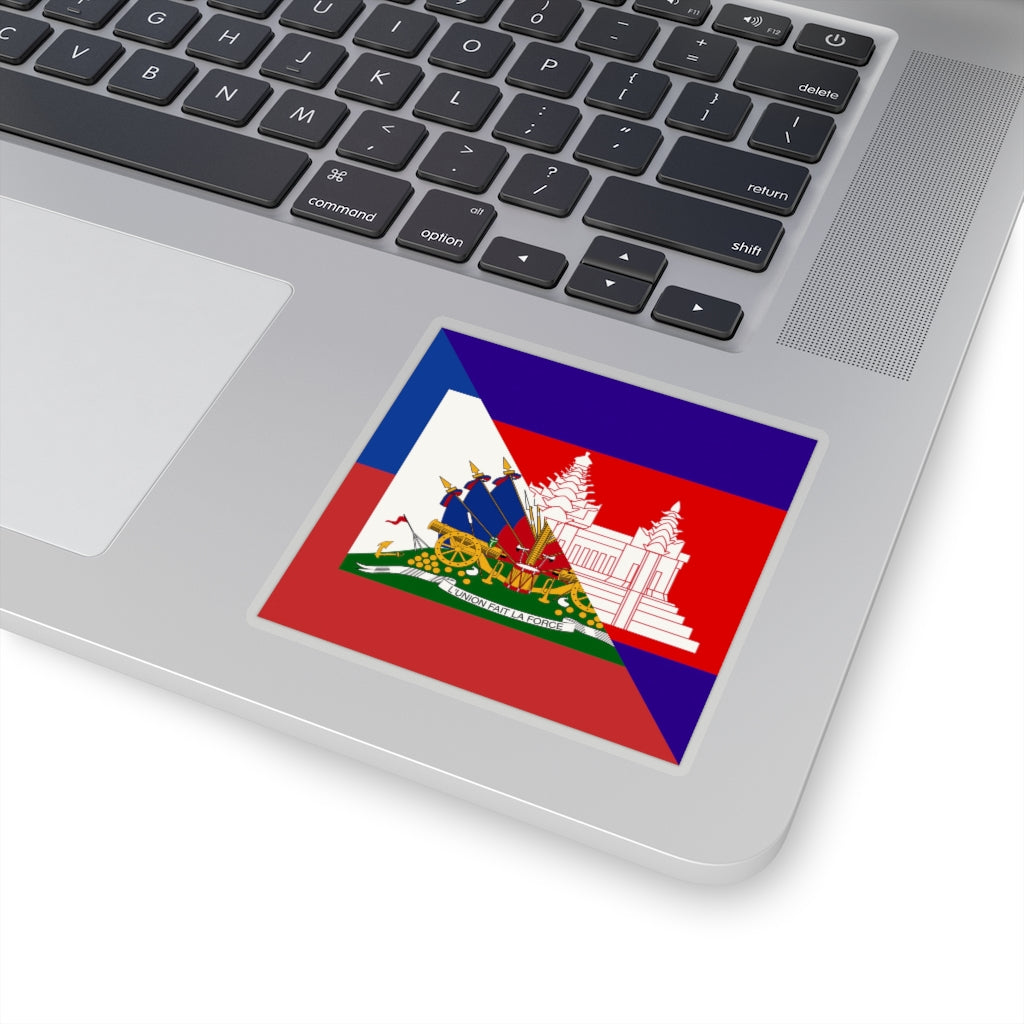 Half Haitian-Cambodian Flag Sticker | Haiti Cambodia Flag Sticker