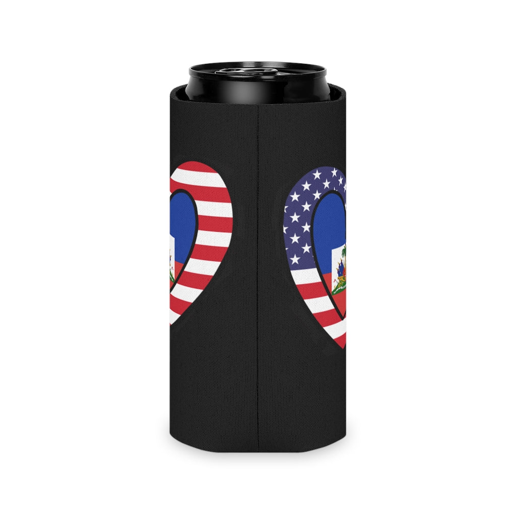 Haitian American Flag Heart Can Cooler | Haiti USA Drink Cosy