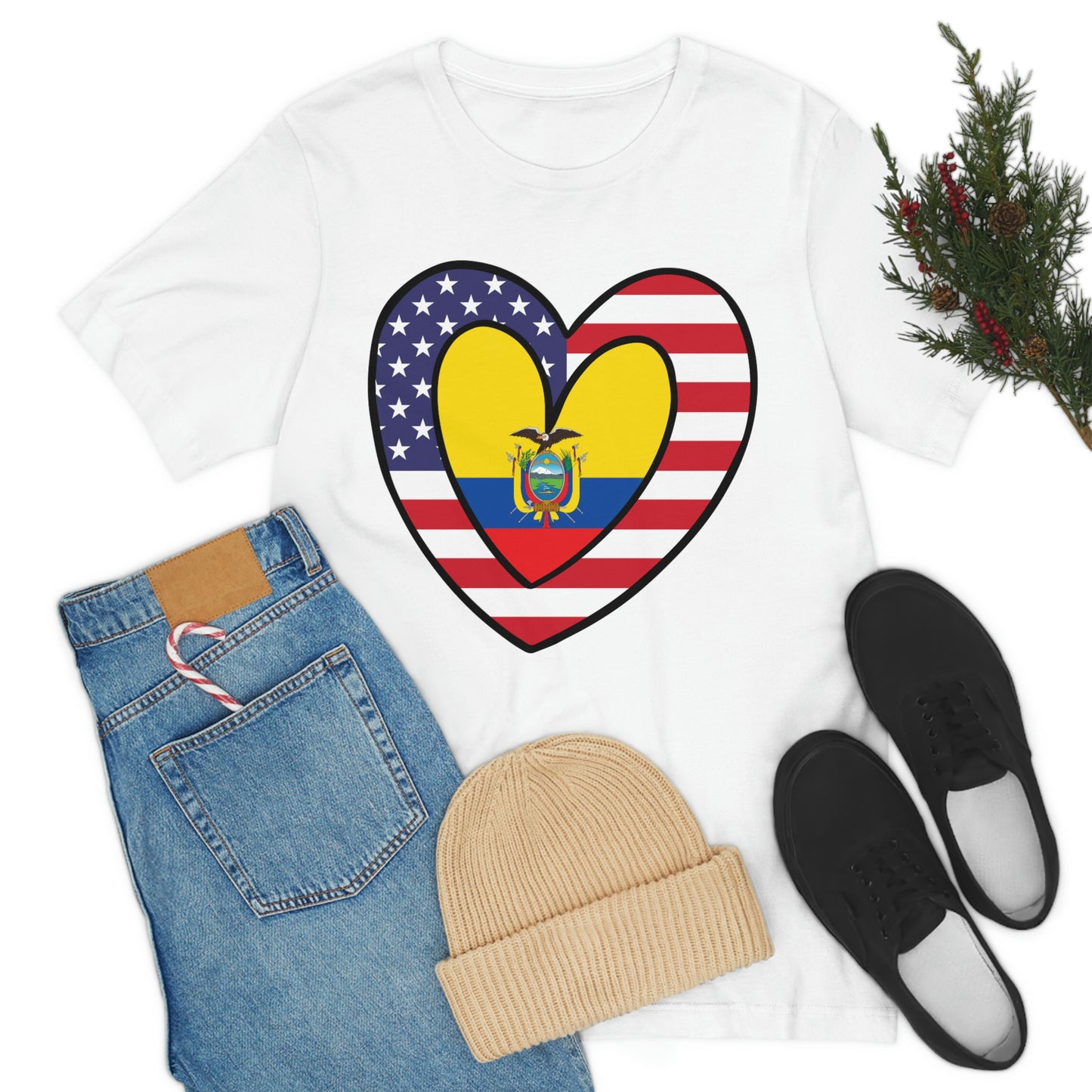 Ecuadorian American Heart Valentines Day Gift Tee Shirt | Half Ecuador USA Flag T-Shirt