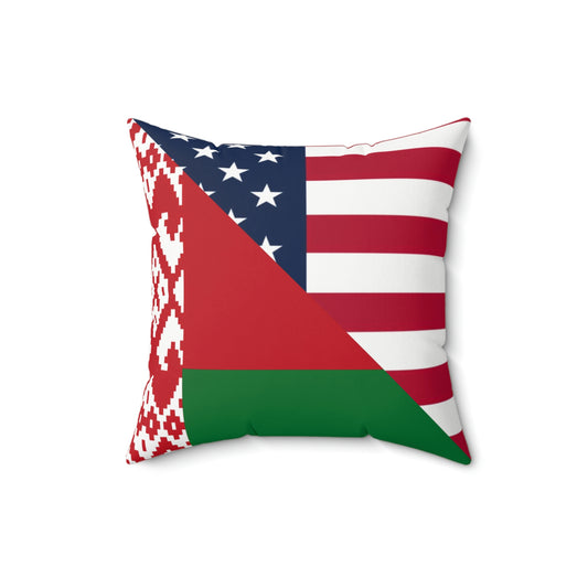 Belarus American Flag Half USA Spun Polyester Square Pillow