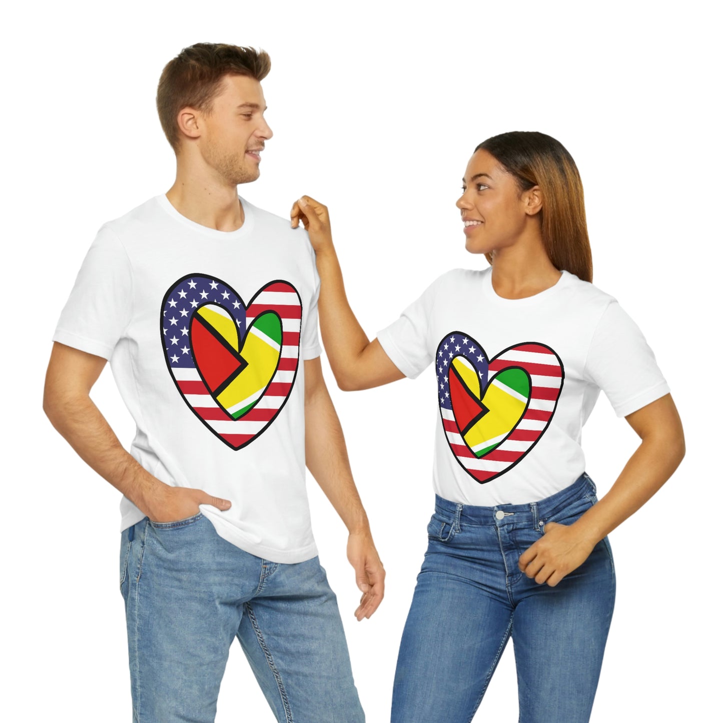 Guyanese American Heart Valentines Day Gift Tee Shirt | Half Guyana USA Flag T-Shirt